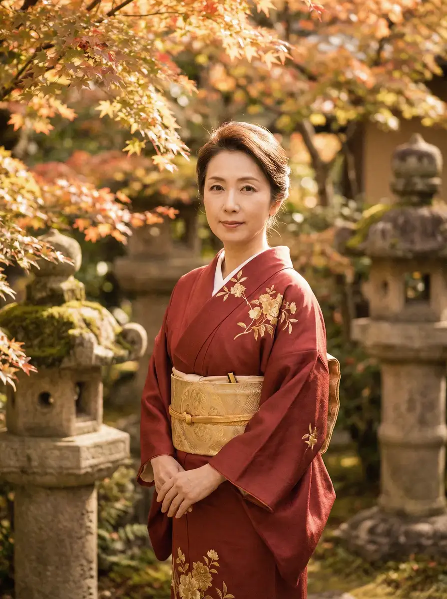 一位身穿暗红色和服的优雅 里番 - 更新合集推荐，发现更多同类内容 在日式庭院中